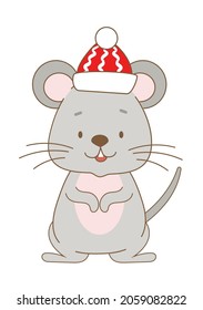 Mouse in red cap isolated on white background