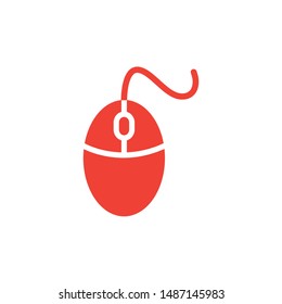 Mouse Red Icon On White Background. Red Flat Style Vector Illustration.