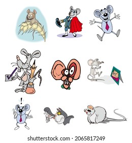 Mouse Retro style vector cartoon illustration design set