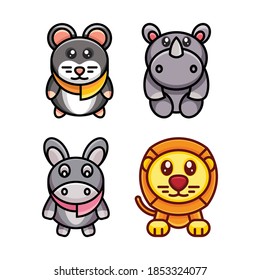 Mouse, rhino,, donkey, and lion
