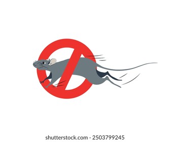 Mouse or rodent in red prohibition circle, rodent control concept, extermination, poison