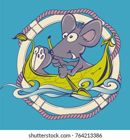 Mouse rowing on a leaf boat