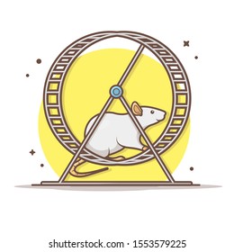 Mouse Run In Exercise Wheel Vector Icon Illustration. Mouse And Exercise Wheel, Animal Icon Concept White Isolated. Flat Cartoon Style Suitable for Web Landing Page, Banner, Sticker, Background