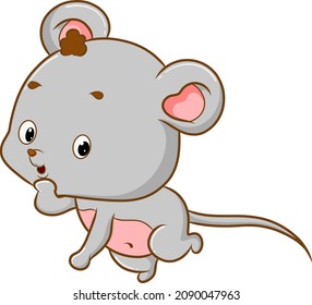 The mouse is running away with a cute face of illustration