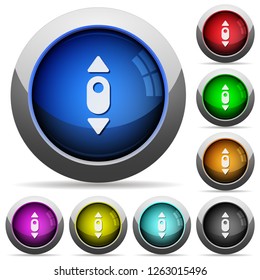 Mouse scroll up icons in round glossy buttons with steel frames