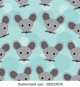 Mouse Seamless pattern with funny cute animal face on a blue background. Vector