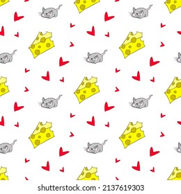 Patrón sin soldadura del ratón Pequeñas ilustraciones de dibujos animados de animales y quesos