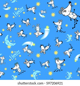 mouse seamless pattern on a blue background for textiles, Wallpaper
