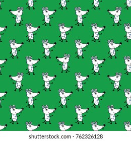 Mouse seamless pattern on green background for textiles, Wallpaper, paper, children's