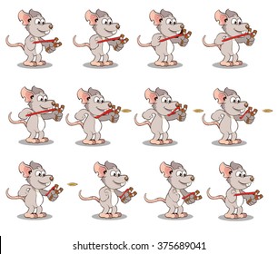 Mouse Set - 12 Mice Shooting Bow and Arrow Sequence Cartoon Vector