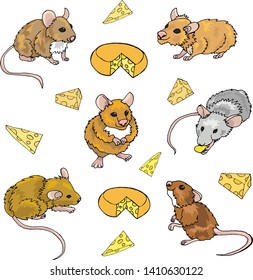 Mouse set cheese design elements vector
