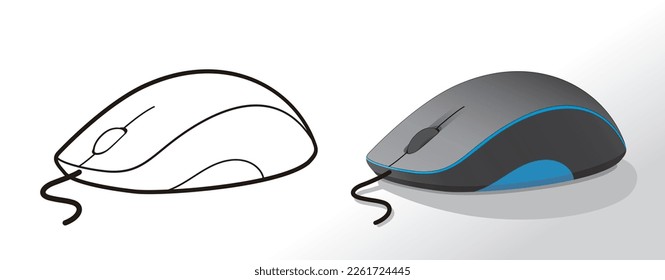 Mouse side view, Computer hardware, outline and realistic, vector illustration isolated, eps