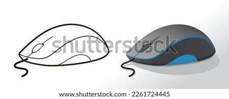 Mouse side view, Computer hardware, outline and realistic, vector illustration isolated, eps