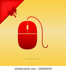Mouse sign illustration. Christmas design red icon on gold background.