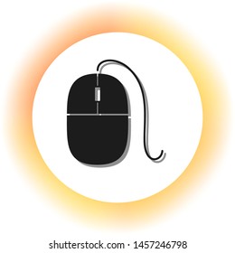 Mouse sign illustration. Dark icon with shadow on the glowing circle button. Illustration.