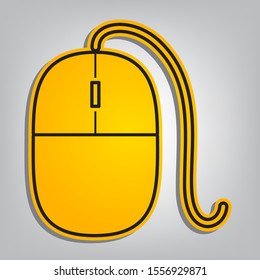 Mouse sign illustration. Flat orange icon with overlapping linear black icon with gray shadow at whitish background. Illustration.