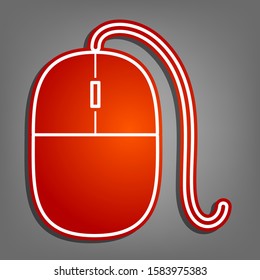 Mouse sign illustration. Flat red icon with linear white icon with gray shadow at grayish background. Illustration.