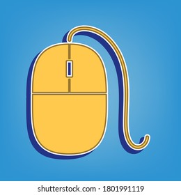 Mouse sign illustration. Golden Icon with White Contour at light blue Background. Illustration.