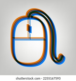 Mouse sign illustration. Stroked Icon in orange, azure and old lavender Colors at gray Background. Illustration.