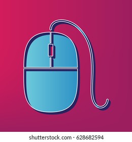 Mouse sign illustration. Vector. Blue 3d printed icon on magenta background.
