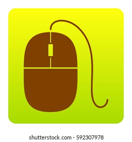 Mouse sign illustration. Vector. Brown icon at green-yellow gradient square with rounded corners on white background. Isolated.