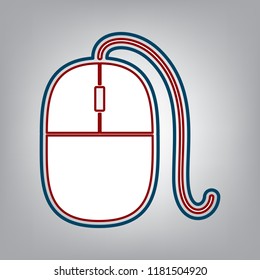 Mouse sign illustration. Vector. Dark red, transparent and midnight green stroke of white icon at grayish background.