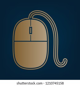 Mouse sign illustration. Vector. Golden icon and border at dark cyan background.