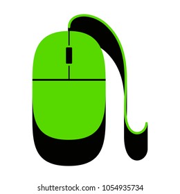 Mouse sign illustration. Vector. Green 3d icon with black side on white background. Isolated.
