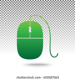 Mouse sign illustration. Vector. Green gradient icon with shadow at bottom on transparent and white background.
