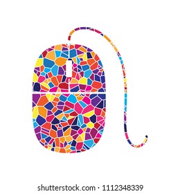 Mouse sign illustration. Vector. Stained glass icon on white background. Colorful polygons. Isolated.