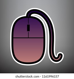 Mouse sign illustration. Vector. Violet gradient icon with black and white linear edges at gray background.