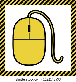 Mouse sign illustration. Vector. Warm yellow icon with black contour in frame named as under construction at white background. Isolated.
