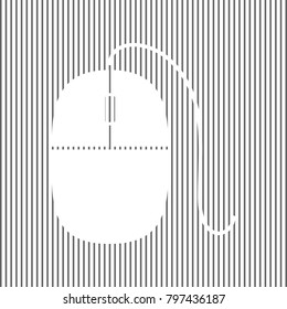 Mouse sign illustration. Vector. White icon on grayish striped background. Optical illusion.