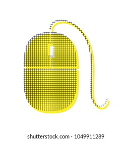 Mouse sign illustration. Vector. Yellow icon with square pattern duplicate at white background. Isolated.
