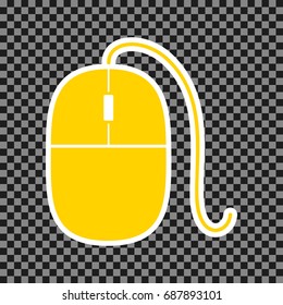 Mouse sign illustration. Vector. Yellow icon with white contour on dark transparent background.