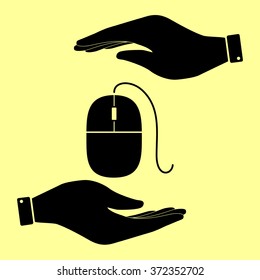Mouse sign. Save or protect symbol by hands.
