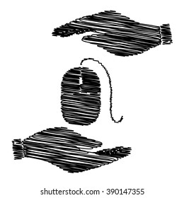 Mouse sign. Save or protect symbol by hands with scribble effect.