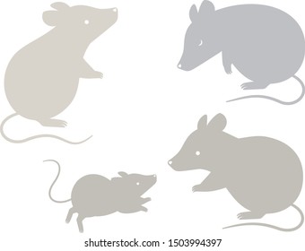 
Mouse silhouette illustration set (parents, bows, standing poses)