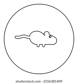 Mouse silhouette rodent icon in circle round black color vector illustration image outline contour line thin style