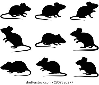 Mouse silhouettes on a white background a collection of rodent shapes