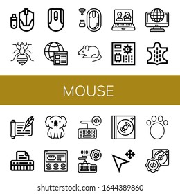 mouse simple icons set. Contains such icons as Mouse, Louse, Website, Rat, Online, Motherboard, Animal, Scroll, Keyboard, Koala, Dvd, Cursor, can be used for web, mobile and logo