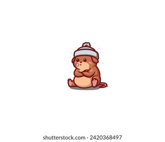 the mouse sits cold mascot illustration