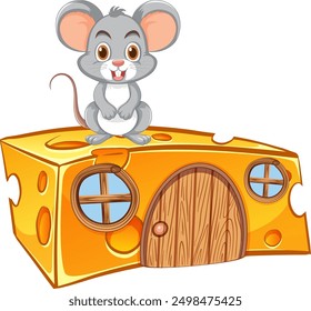 Un ratón sentado en una casa de queso