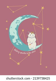 Mouse sitting on a crescent moon, fairytale vector illustration. Can be used for baby t-shirt print, fashion print design, kids wear, baby shower, celebration, greeting and invitation.