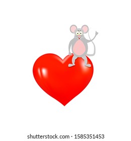 Mouse is sitting on a heart