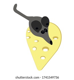 mouse sitting on a piece of cheese vector icon