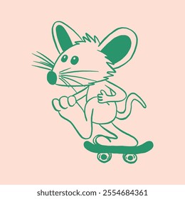 mouse skateboard mascot retro cartoon character illustration