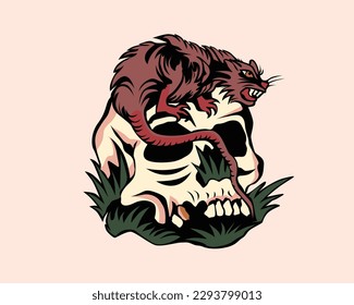 Mouse Skull traditional tattoo Art 