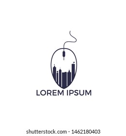 Mouse Skyline Logo Design. Building Click Logo Design Template.