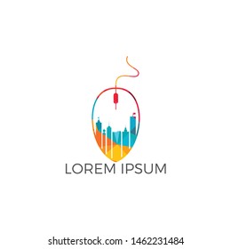 Mouse Skyline Logo Design. Building Click Logo Design Template.